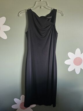 David Meister Black Sleeveless Draped Midi Dress